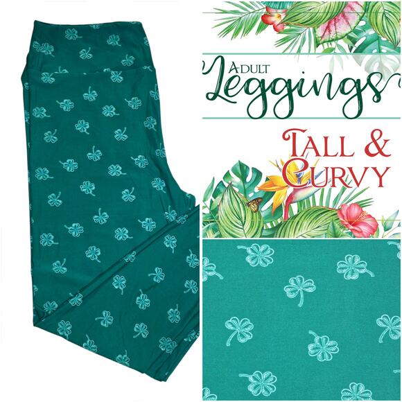 LuLaRoe TC Leggings Clover Shamrock Green St Patrick Day Tall Curvy Buttery Soft - Picture 8 of 9